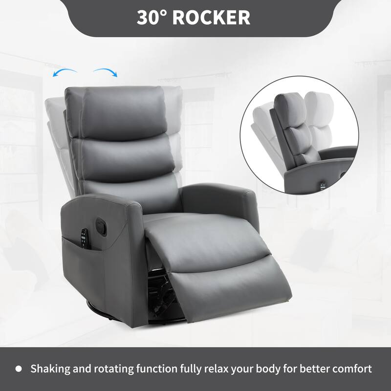Roomfitters Manual Swivel Rocker Recliner Chair with Heat and Massage Fabric Glider Lounge Sofa for Living Room
