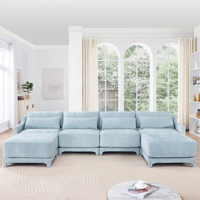 Chenille Upholstered Sofa with Lumbar Pillows