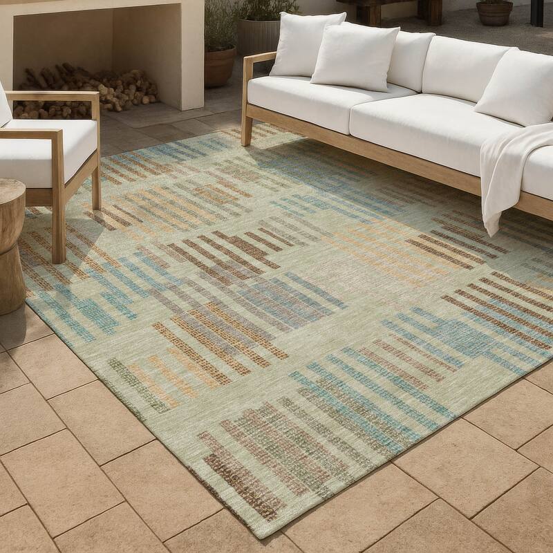 Machine Washable Indoor/ Outdoor Modern Pines Chantille Rug - Celery - 2'6" x 3'10"