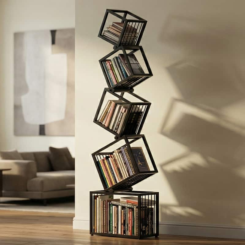 Modern Corner Bookshelf, Asymmetric Iron Display Stand