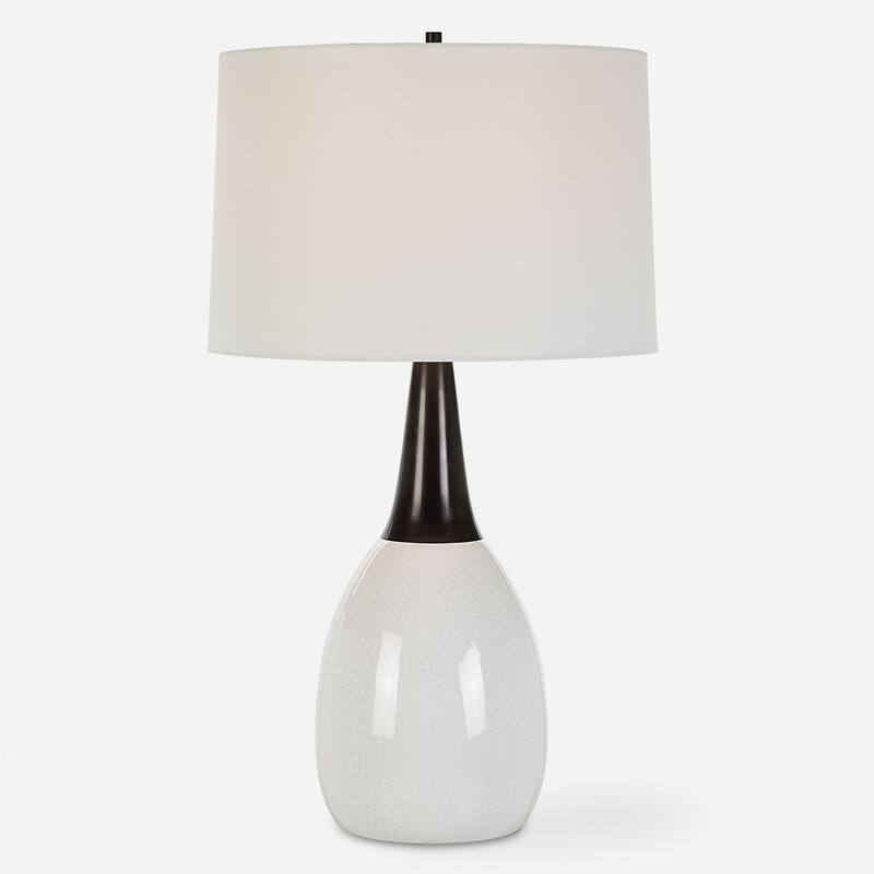 Crackled Table Lamp with Tapered Shade - 30.5" - White and Black