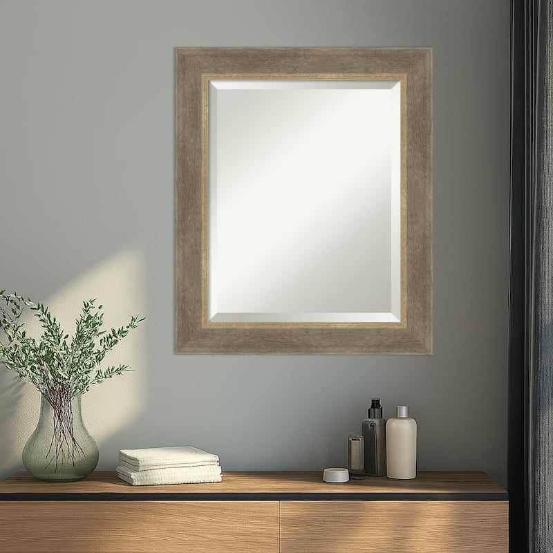 Driftwood Tan Beveled Wood Framed Wall Mirror - Driftwood Tan
