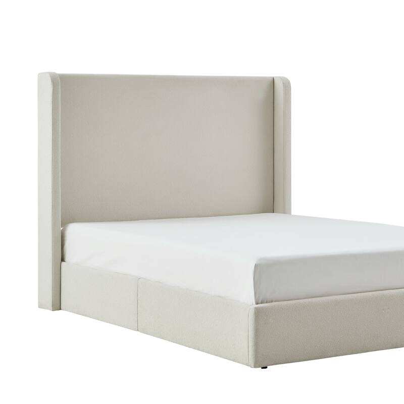 Upholstered Wingback Bed/ Upholstered Platform Bed Frame/ 52.3" High Headboard/ Simplicity/ No Box Spring Needed/ King