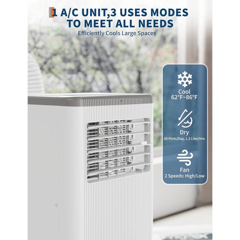 8,000 Btus Portable Air Conditioner, 3-in-1 Air Conditioners Unit for Rooms up to 350 Sq.