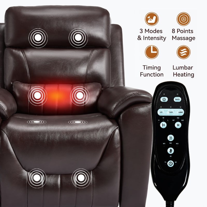 Roomfitters Dual Motor Power Lift Recliner 180 Flat Infinite Position Heat Massage Heavy Duty Leatherair Sofa