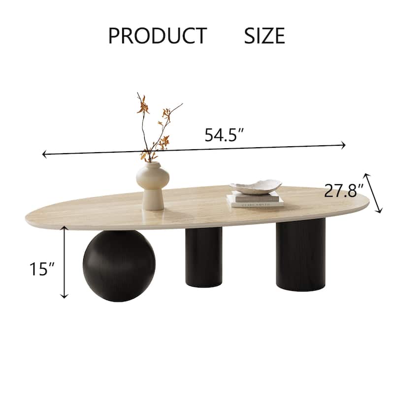 Modern 54" Coffee Table, White Sintered Stone Table-top, 3 Stainless Steel legs, Free form