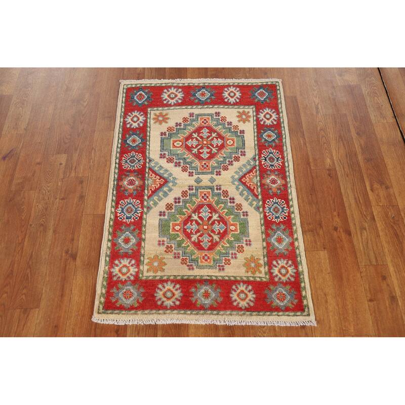 Geometric Kazak Oriental Foyer Rug Handmade Wool Carpet - 2'0"x 3'0"