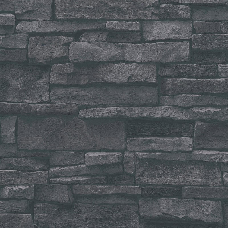 Galerie Wallcoverings Bricks and More Collection Black Sandstone Splendour Motif Matte Finish Vinyl on Non-woven Wallpaper Roll - 33-feet long x 21-inches wide - Black