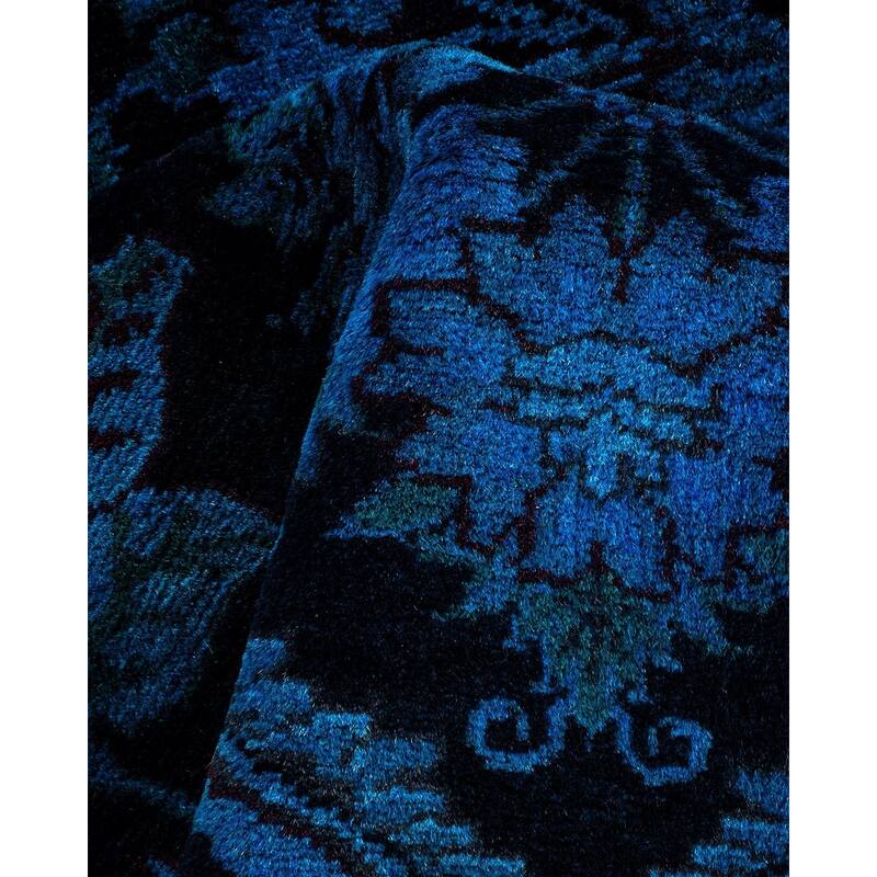 Overton Hand Knotted Wool Vintage Inspired Modern Contemporary Overdyed Blue Runner Rug - 2' 7" x 10' 5"