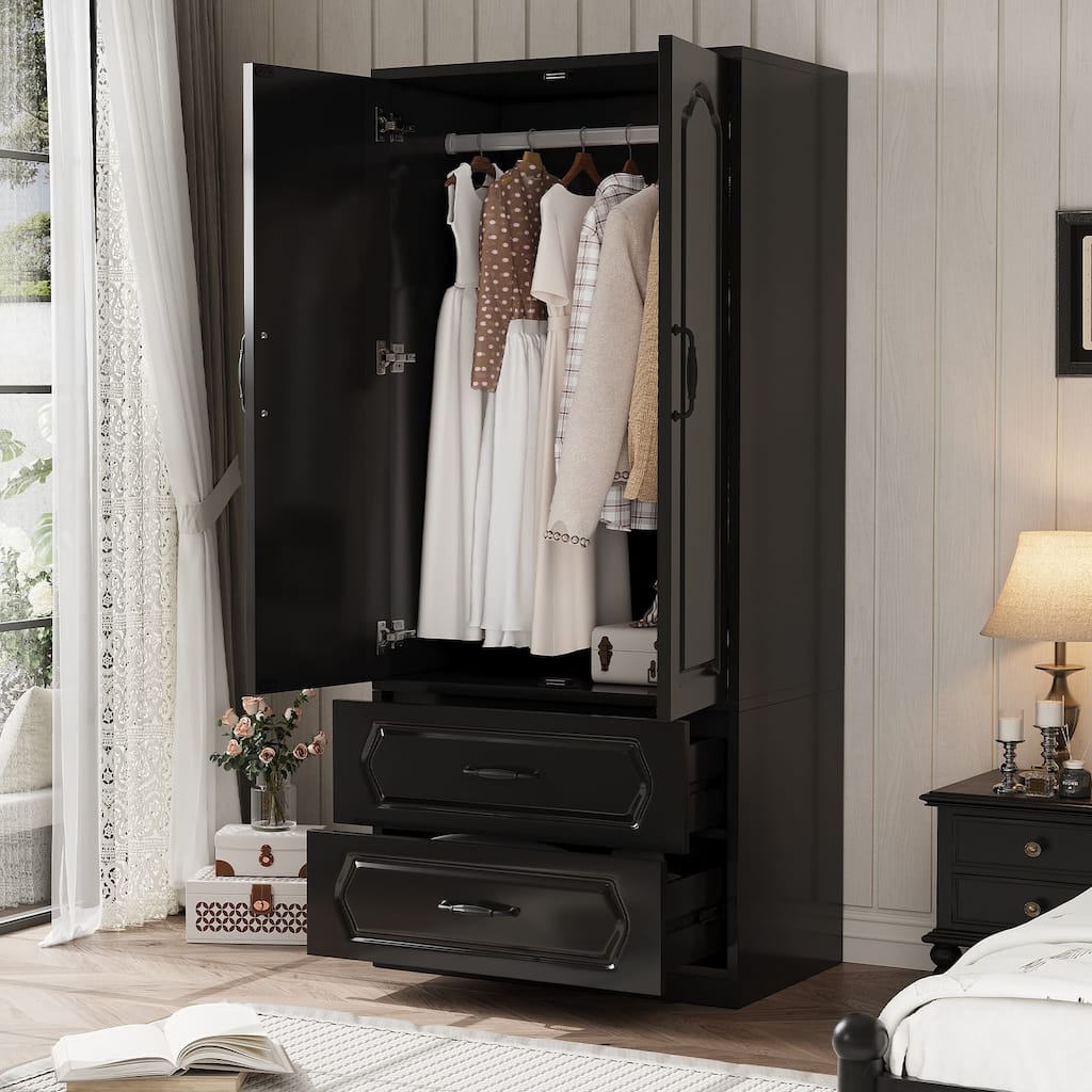 Meyreso 69-Inch Armoires, Clothing Storage Cabinet with 2 Door & 2 Drawers and Hanging Rod - N/A