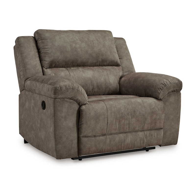 Larson Manual Recliner Oversize Chair, Brown Faux Leather, Pillow Arms