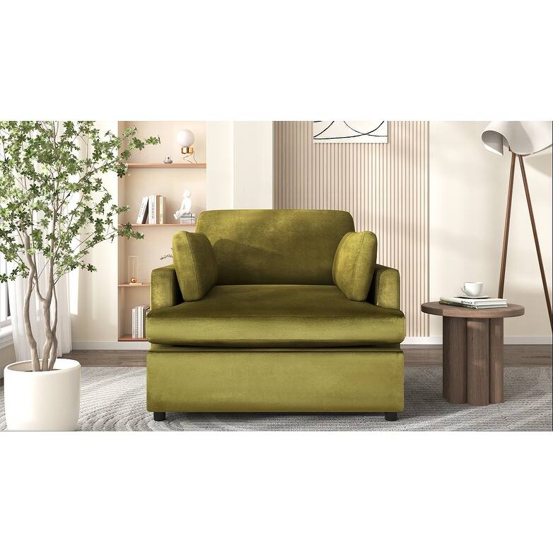 Velvet Single Sofa Chair, Modern Upholstered Accent Chair for Reading, Comfy Living Room Chairs with Pillow