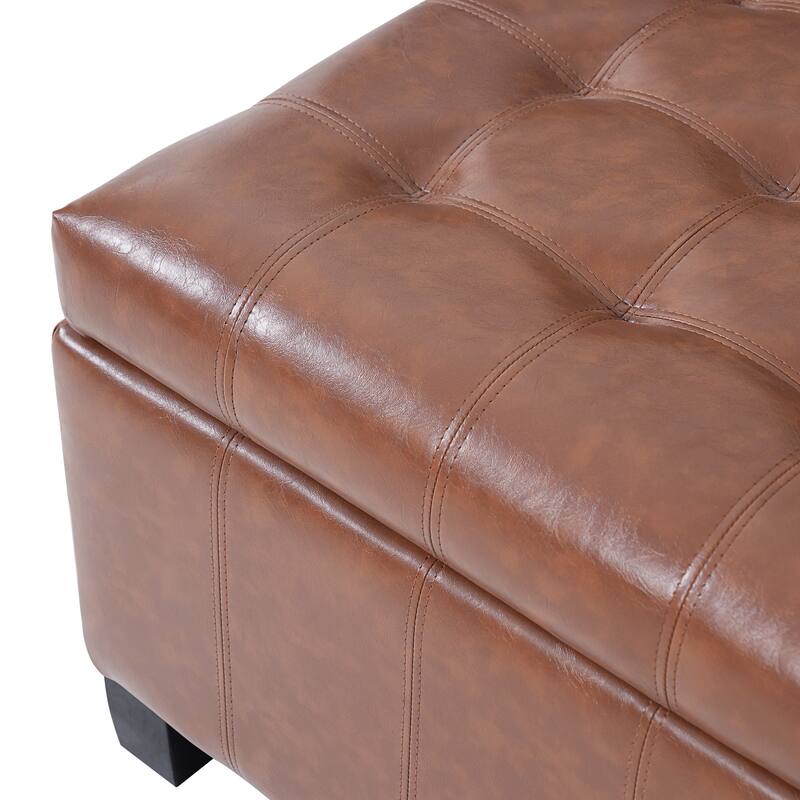 30.25" Square PU Storage Ottoman with Lift-Top & Rubber Wood Legs