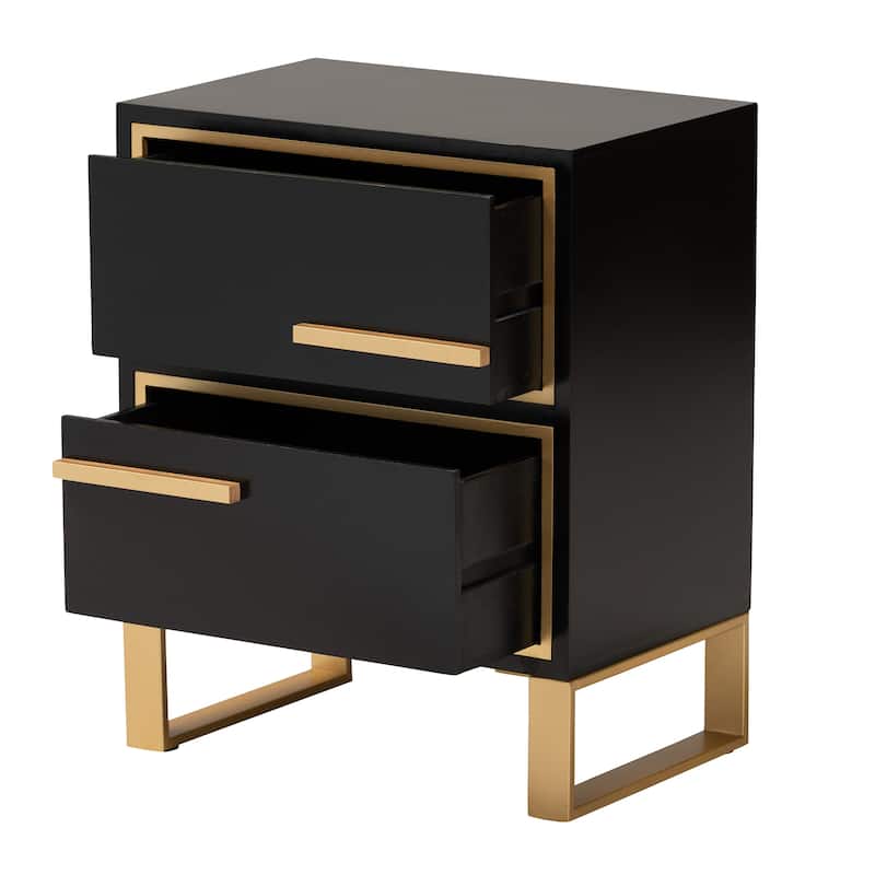 Baxton Studio Giolla Contemporary Glam and Luxe Black Finished Wood and Gold Metal 2-Drawer End Table