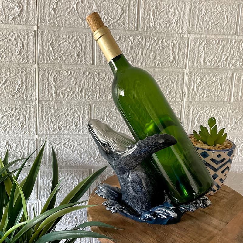 Humpback Whale Wine Bottle Holder Whimsical Coastal Home 5.75 - 6.75 X 9 X 5 inches