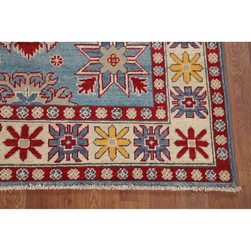 Light Blue Kazak Oriental Accent Rug Hand-Knotted Wool Carpet - 3'10" x 6'0"