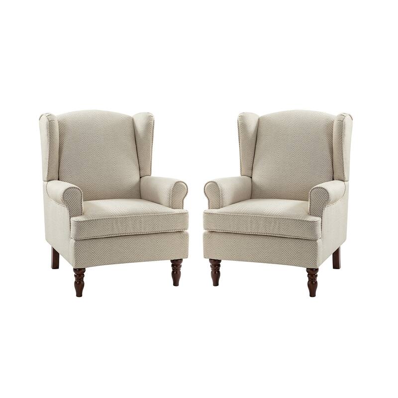 Epimethis Traditional Wingback Armchair with Foam-filled Seat and Turned Legs Set of 2 by HULALA HOME