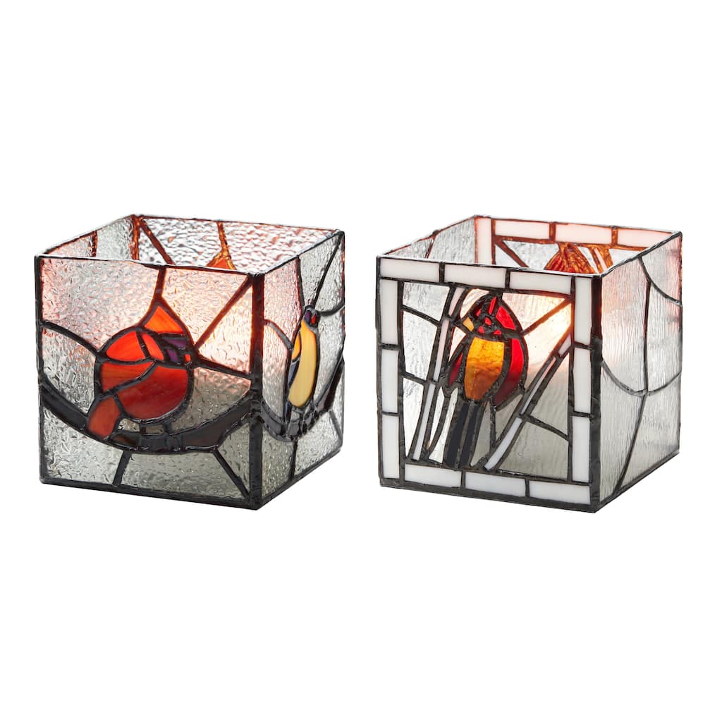 River of Goods 4.75-Inch Bird Stained Glass Candle Holder (Set of 2) - 4.75" x 4.75" x 4.75"