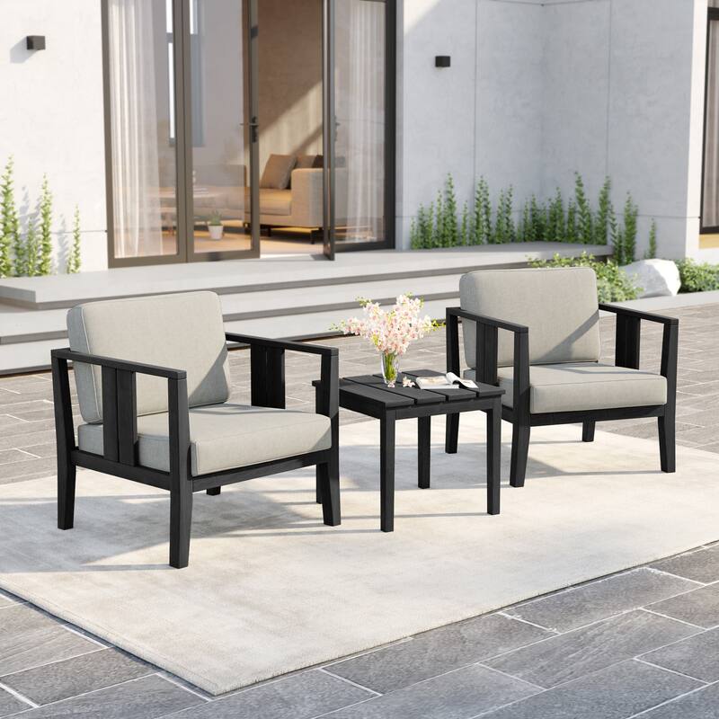 Uixe 3-piece Teak Solid Wood Outdoor Arm Chairs with Side Table Set