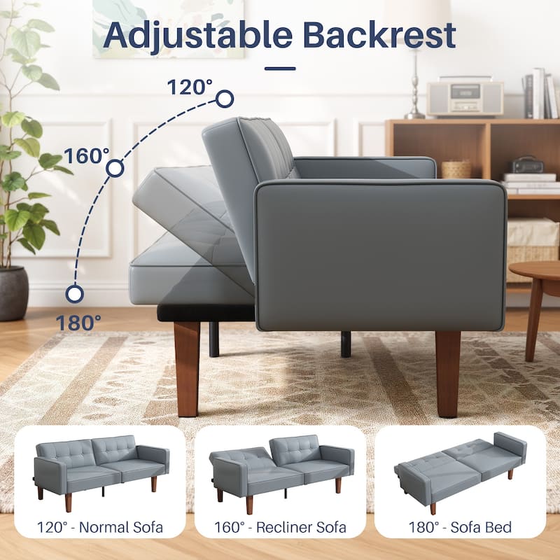 Futon Sofa Bed Faux Leather Sofa Couch Convertible Modern Loveseat Sleeper Sofa for Apartment, Office,Small Spaces