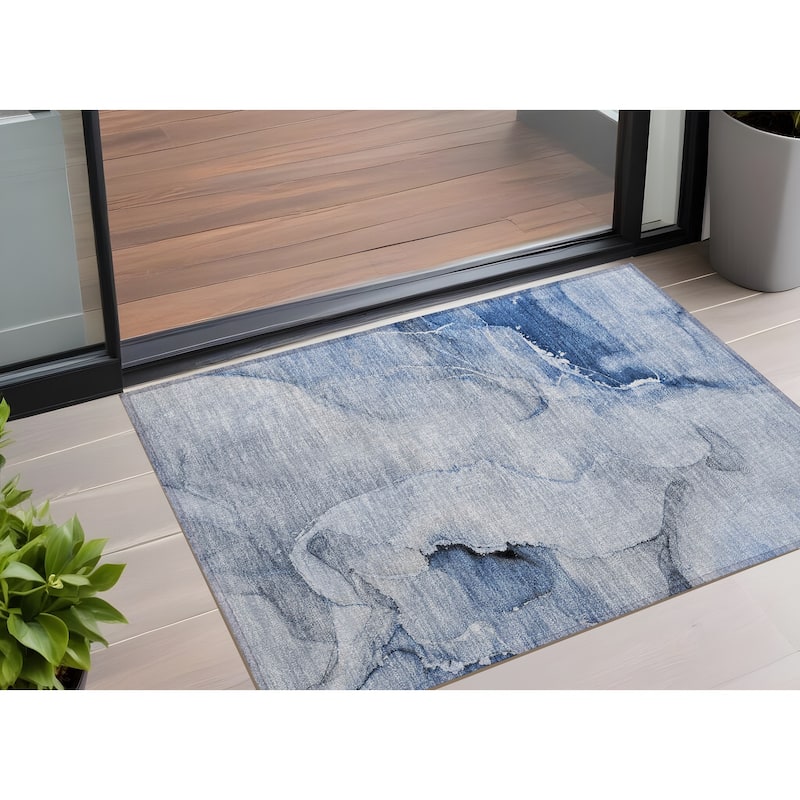 Alrine Modern Art-Inspired Weather Resistant Versatile Elegance Outdoor Rug - 2' x 3' - 2' x 3' - Blue