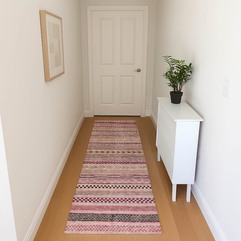 Premium Washable Super Soft Boho Stripes Mayfield Rug - Pink - 2'3" x 7'6"
