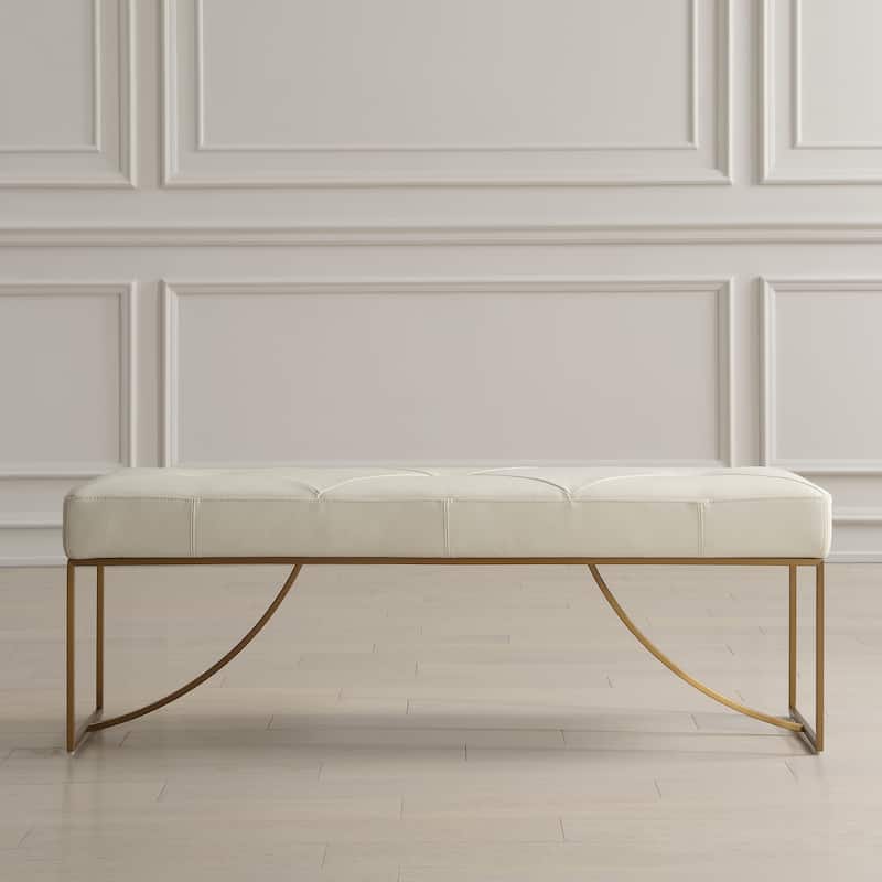 Diamond Tufted Leather Upholstered Bench - 53" - Cream