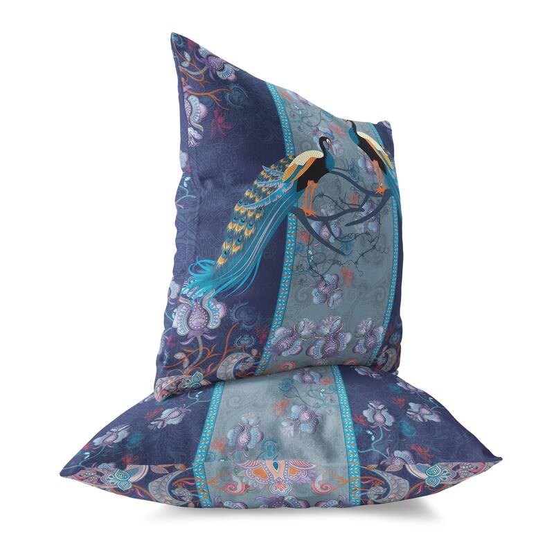 Enchanted Peacock Indoor/Outdoor Throw Pillow Cover in Indigo 16x16