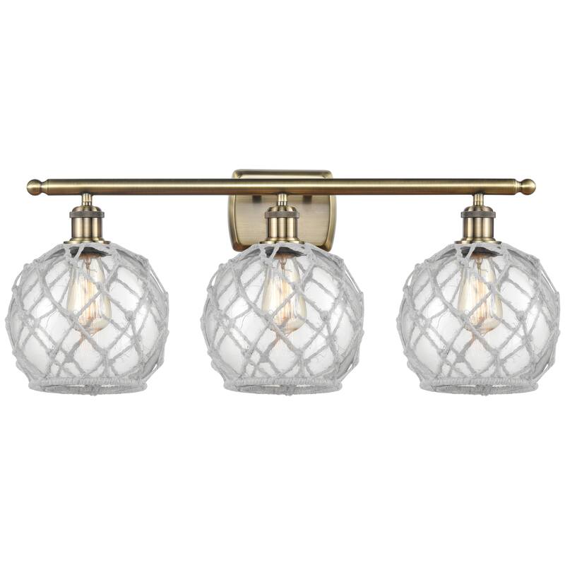 Innovations Lighting Endless Possibilities Ballston - Farmhouse Rope - 3 Light 28" Bath Vanity Light - Antique Brass/Clear Glass with White Rope