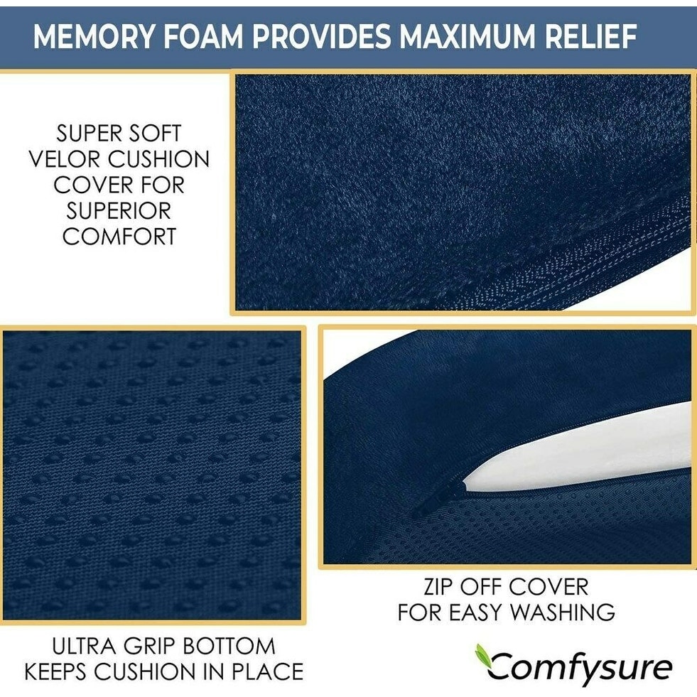 COMFYSURE Extra Large Firm Seat Cushion Pad for Bariatric Overweight Users  - Firm Memory Foam Chair Support Pillow for Wheelchair, Office & Car  19x18x3 (Navy) 