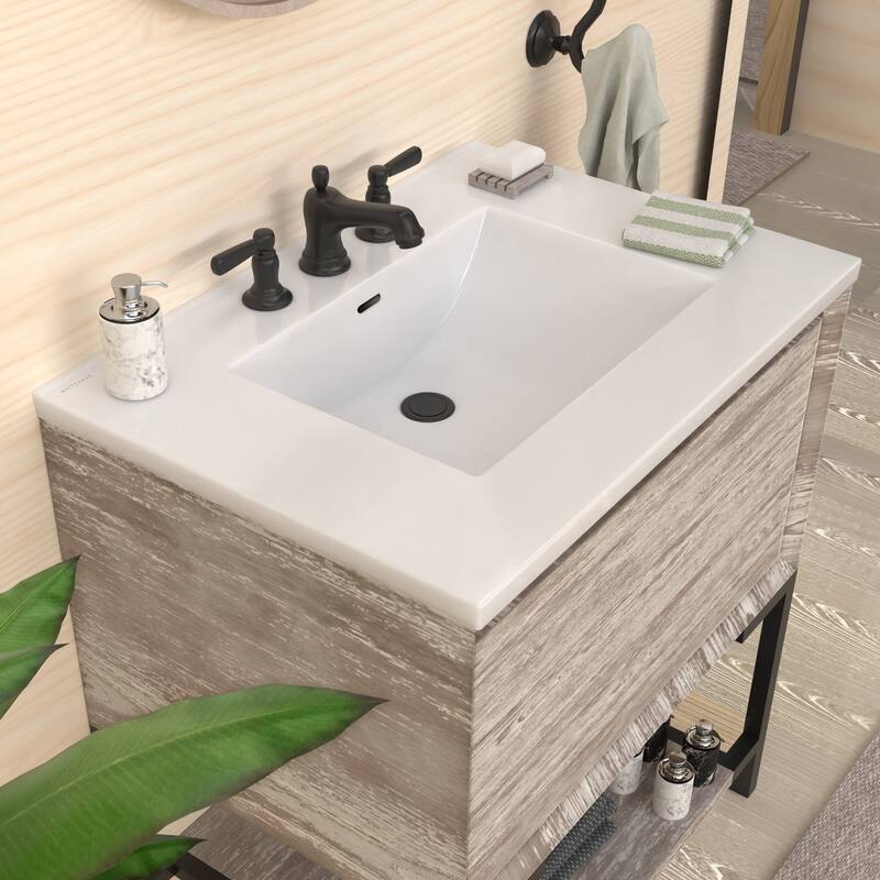 Countertop Vanity Sink with Integrated Rectangular Bowl