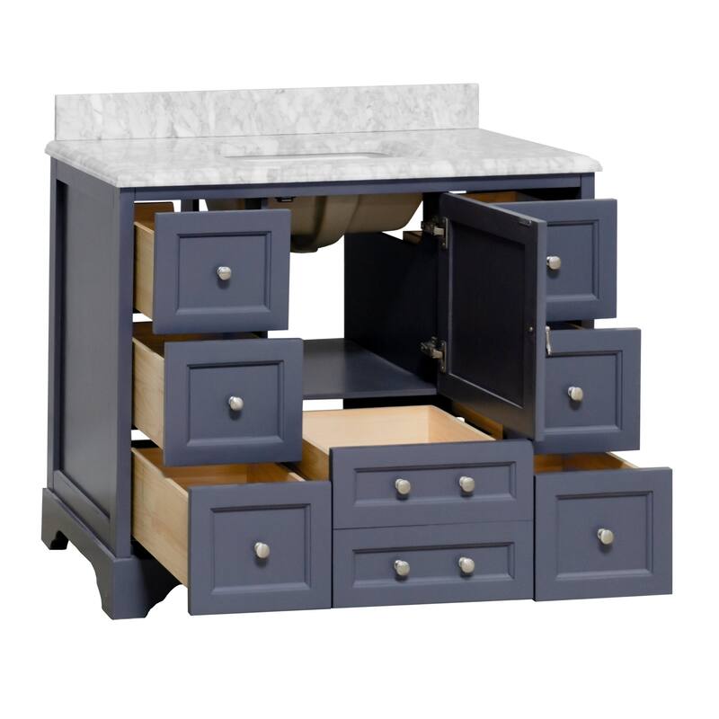 KitchenBathCollection Madison 42" Bathroom Vanity with Carrara Marble Top
