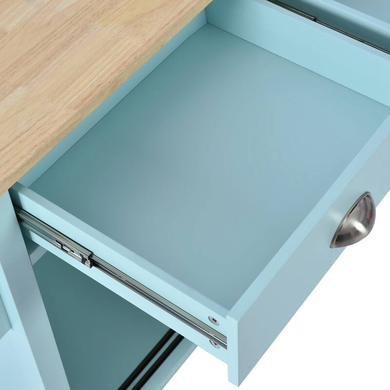 52.20'' Rubberwood Kitchen Cart with Drop-leaf, Sliding Door, Adjustable Shelf, Removable Wheels and 2 Drawers