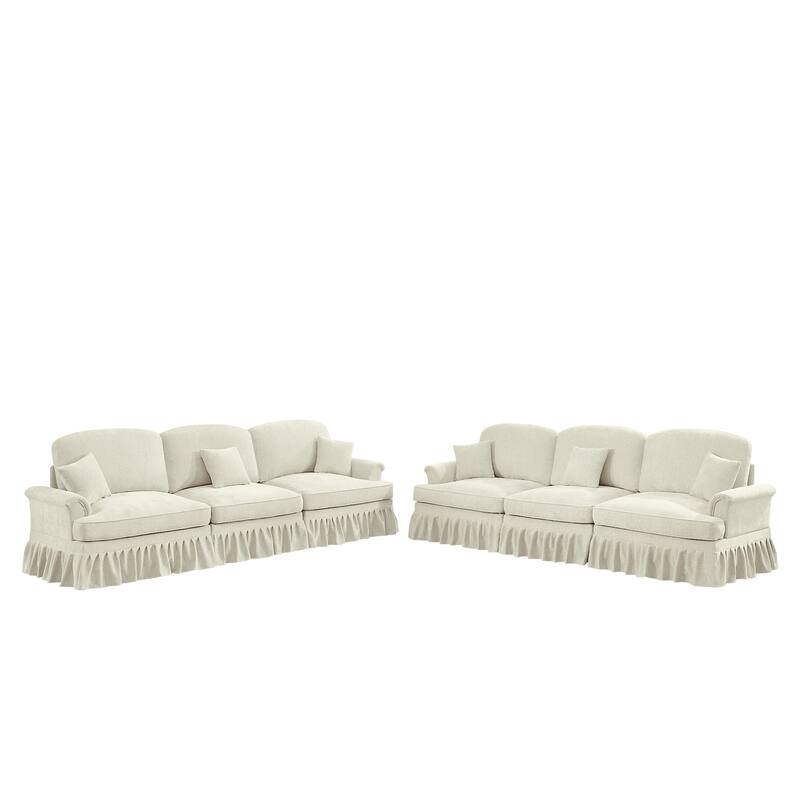 GDFStudio - Classic Chenille 3-Seater 107" Modular Sofa Set with Flared Arms and Removable Ruffles Pleats Skirts (Set of 2)