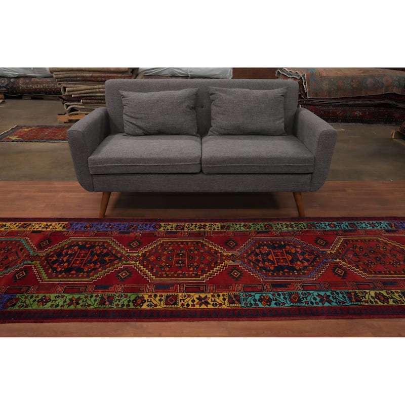 Hand Knotted Oriental 100% Wool Carpet Traditional Geometric Red Ardebil Runner Rug - 11' 0'' X 3' 2''