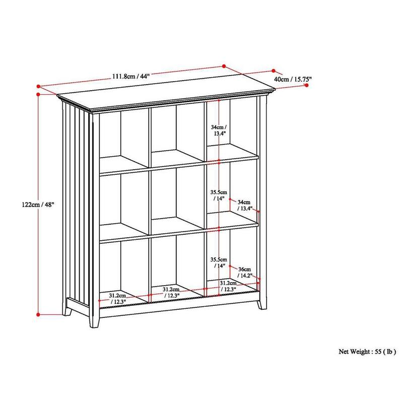 WYNDENHALL Normandy SOLID WOOD 48x44 inch Transitional 9 Cube Bookcase and Storage Unit - 44 Inches wide