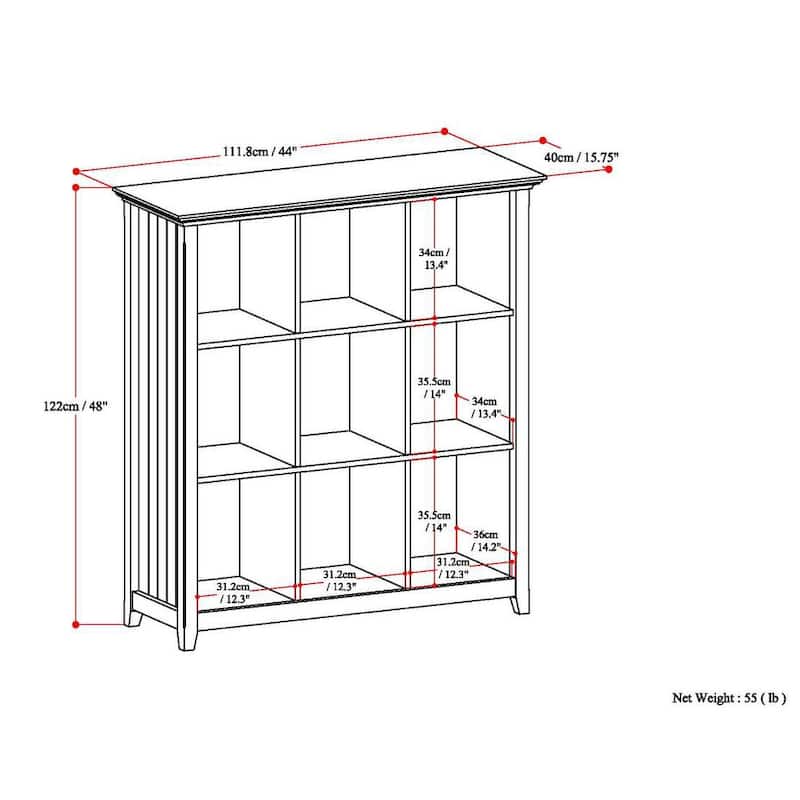WYNDENHALL Normandy SOLID WOOD 48x44 inch Transitional 9 Cube Bookcase and Storage Unit - 44 Inches wide