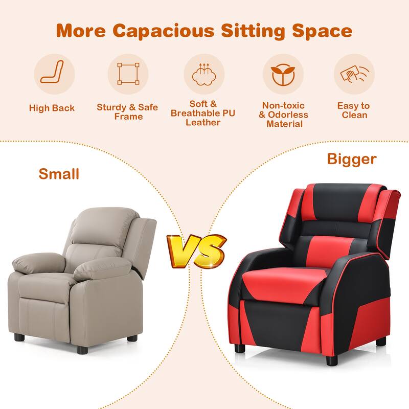 Costway Kids Youth Gaming Sofa Recliner w/Headrest & Footrest PU