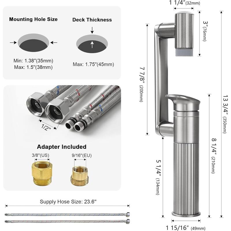 Lefton Rotatable Bathroom Faucet with Temperature Display in Fahrenheit with 2 Water Modes, BF2208-PRO