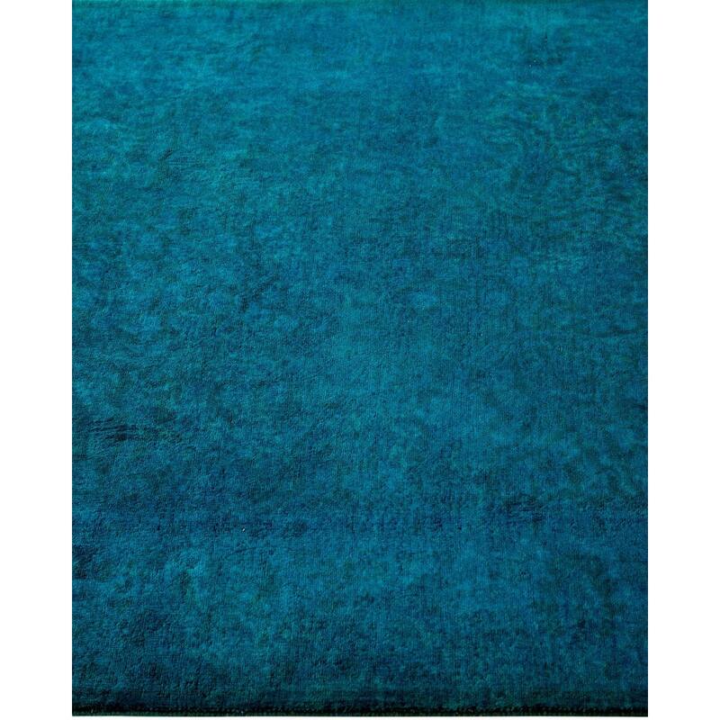 Overton Hand Knotted Wool Vintage Inspired Modern Contemporary Overdyed Blue Runner Rug - 3' 2" x 19' 10"