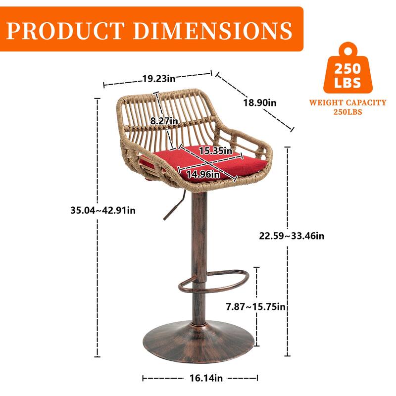 Plastic Rattan Linen Swivel Adjustable Height Bar Stools With Footrest(set of 2)