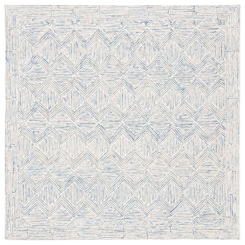 SAFAVIEH Handmade Micro-Loop Azra Transitional Wool Rug - 3' Square - Blue/Ivory