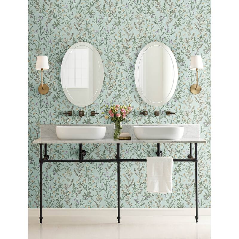 Chesapeake Laverne Aquamarine Wildflowers Wallpaper