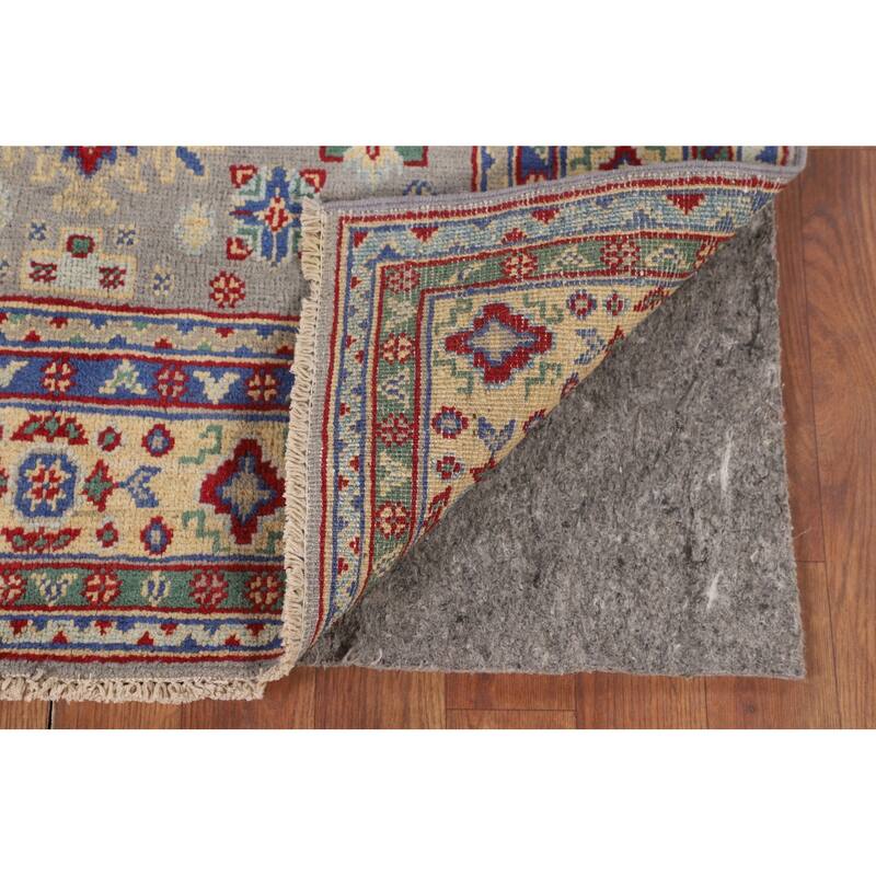 Gray Geometric Kazak Accent Rug Handmade Wool Carpet - 3'3" x 5'0"