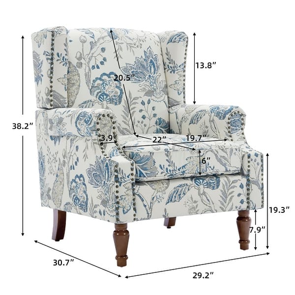 dimension image slide 2 of 8, 2 Set Transitional Patterned Wingback Accent Chairs with NailHead