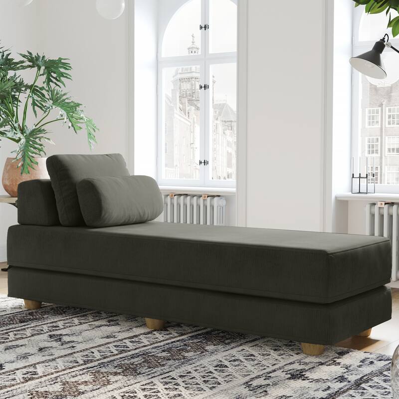 Jaxx Balshan Cushioned Micro-velvet Convertible Chaise Lounge Daybed - Charcoal