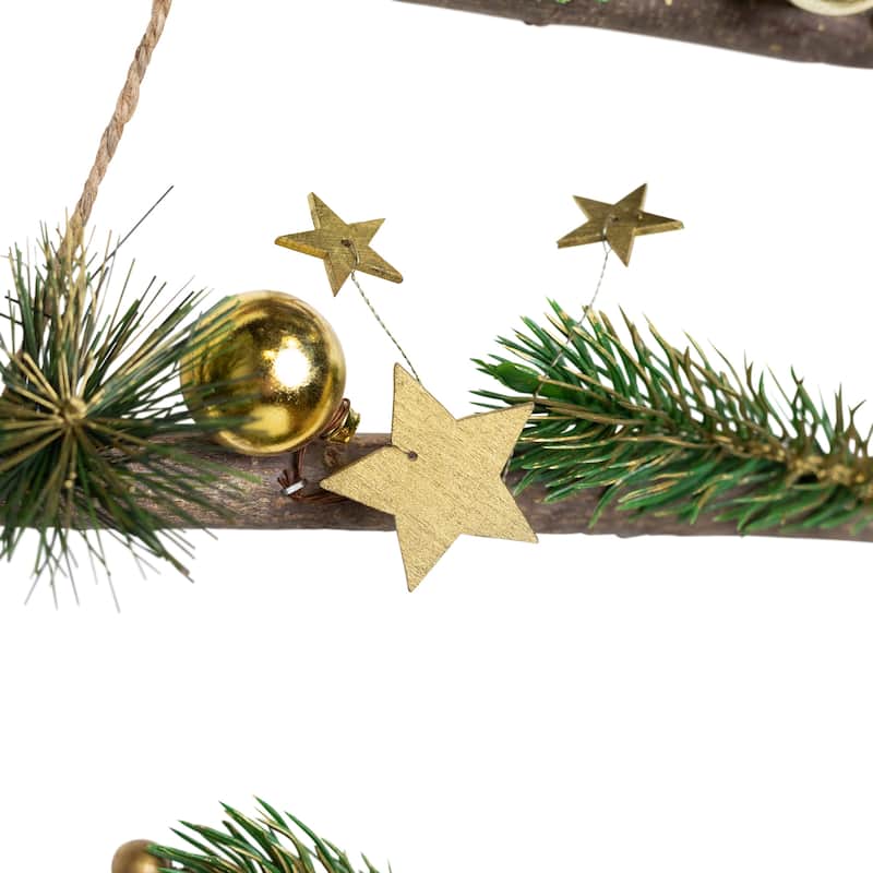 Star and Pinecone Hanging Tree Wooden Christmas Wall Decoration - 30"