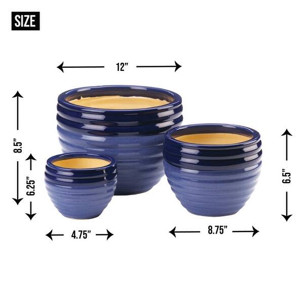 Ceramic Flower Pot, Jewel Tones, Set of 3 Ceramic Flower Pot, Jewel Tones, Set of 3