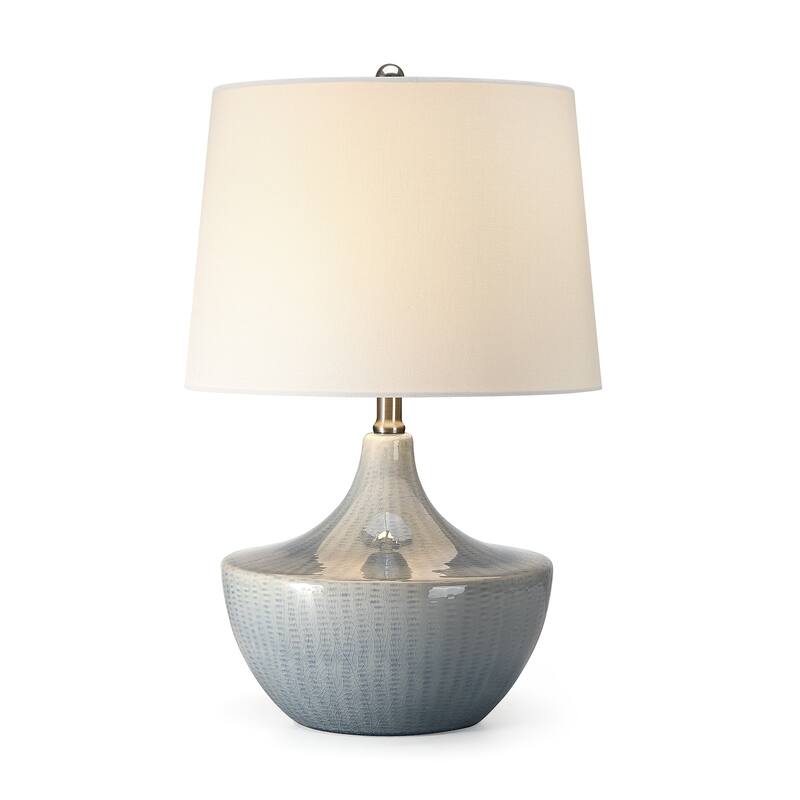 Ebern 3-Way Blue Ceramic Table Lamp with White Shade - 21 in. H