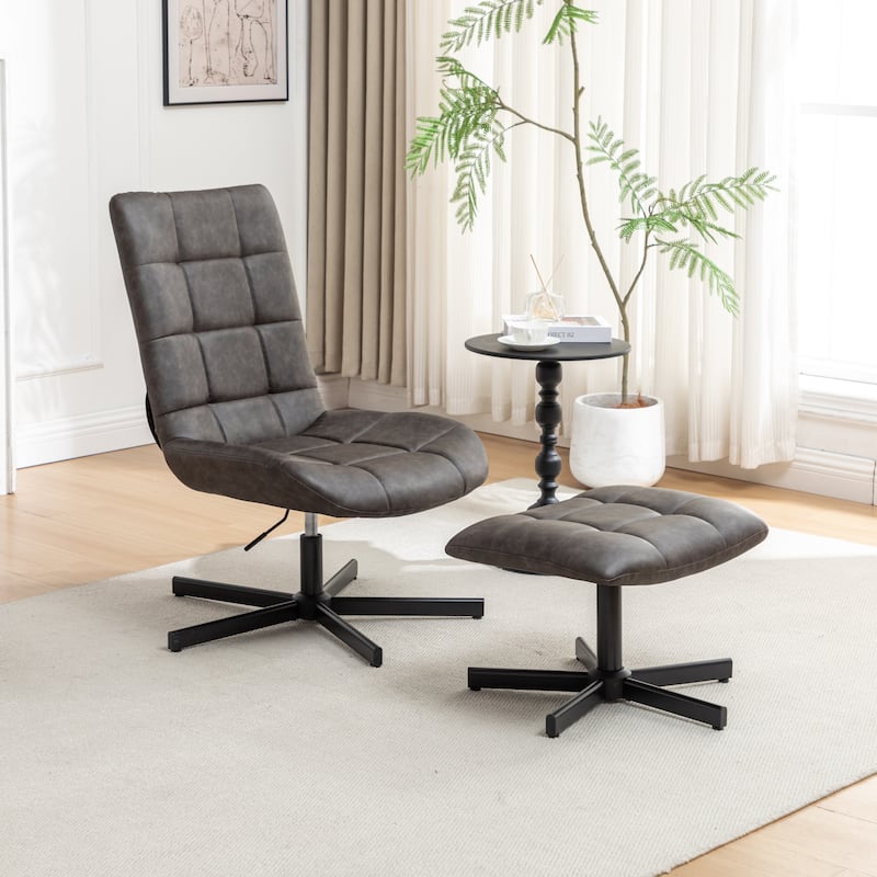 2-Piece Seating Set, Faux Leather Tufted Accent Chair and Ottoman